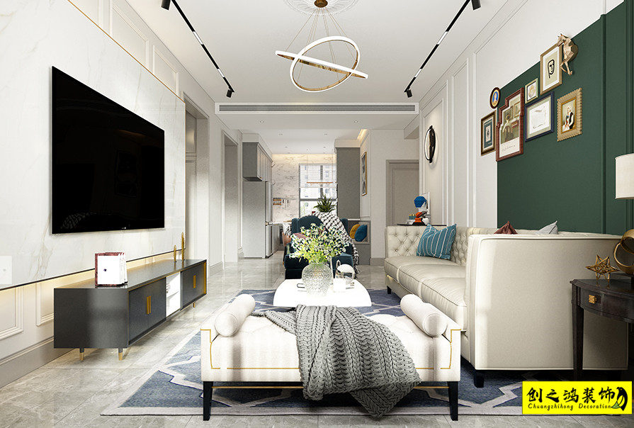 創(chuàng)之鴻美式復古輕奢風格客廳 (1)