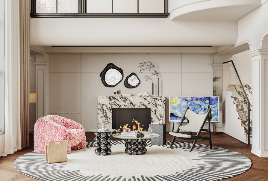 靜海秋實(shí)園300㎡法式風(fēng)格別墅裝修案例