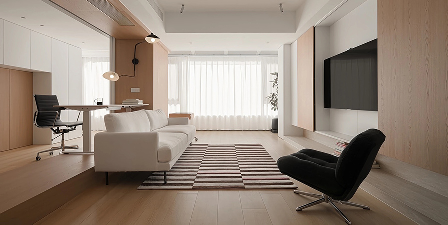 綠城·曉月晴川132㎡原木風(fēng)格三居室裝修案例